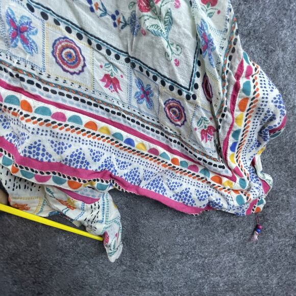 Label Ritu Kumar Dress XS Cream Pink Gond 70s Retro Boho Handkerchief Festival - Picture 6 of 9